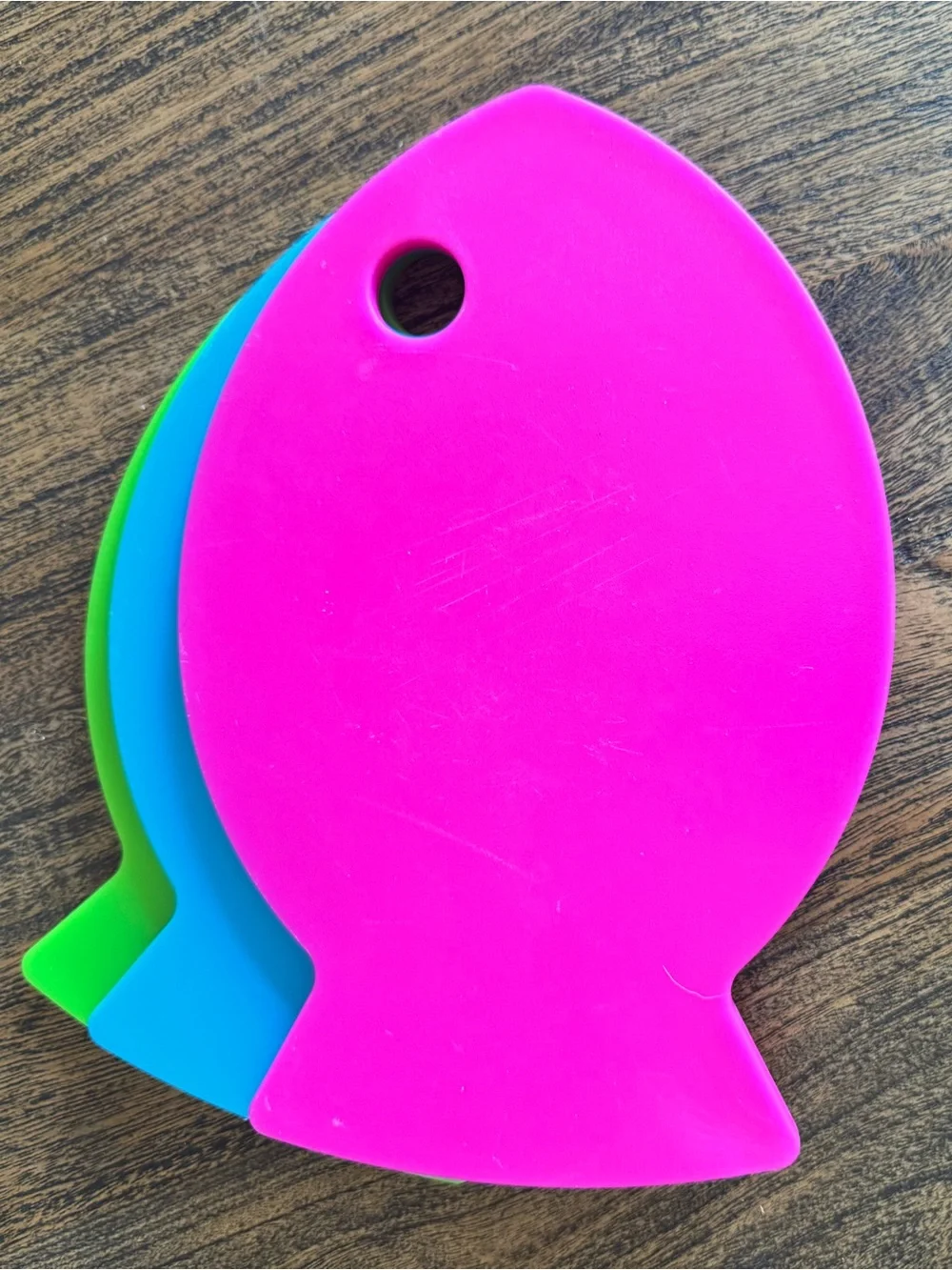 Crate & Barrel Fish Cutting Board Set - Pink Blue Green